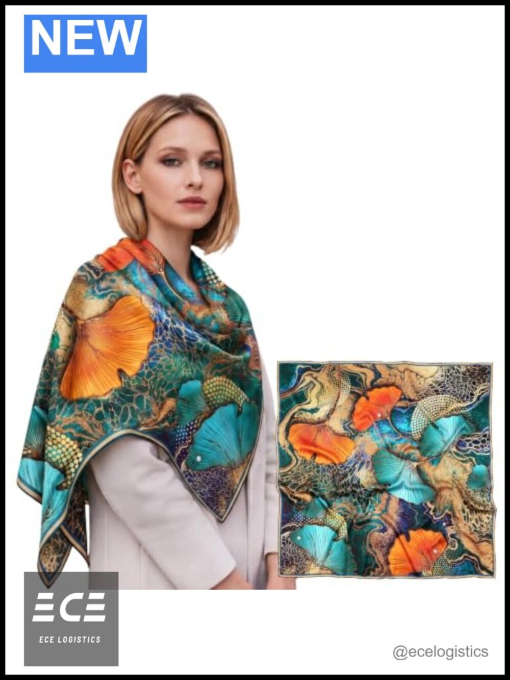 100% Mulberry Silk Scarf 43" Large Square Hand-Rolled Hem Gift Boxed